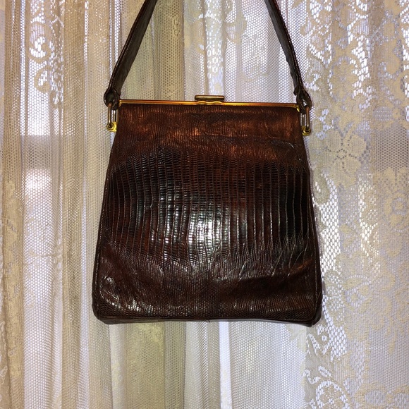 GENUINE! VINTAGE LIZARD? LEATHER HANDBAG - Picture 7 of 16